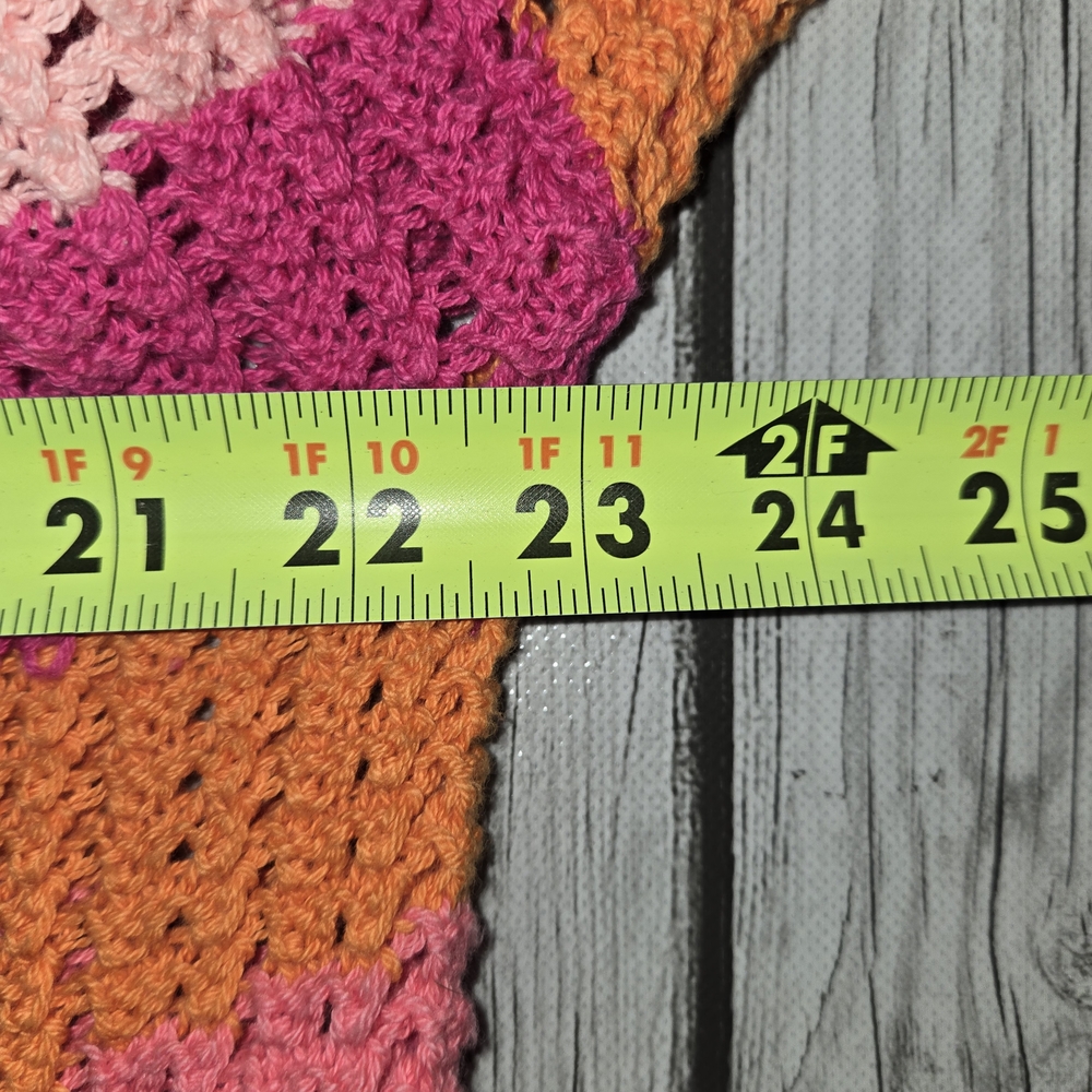 Free Assembly Striped Pink & Orange Crochet Hooded Sweater Womens Size XL - Picture 5 of 8